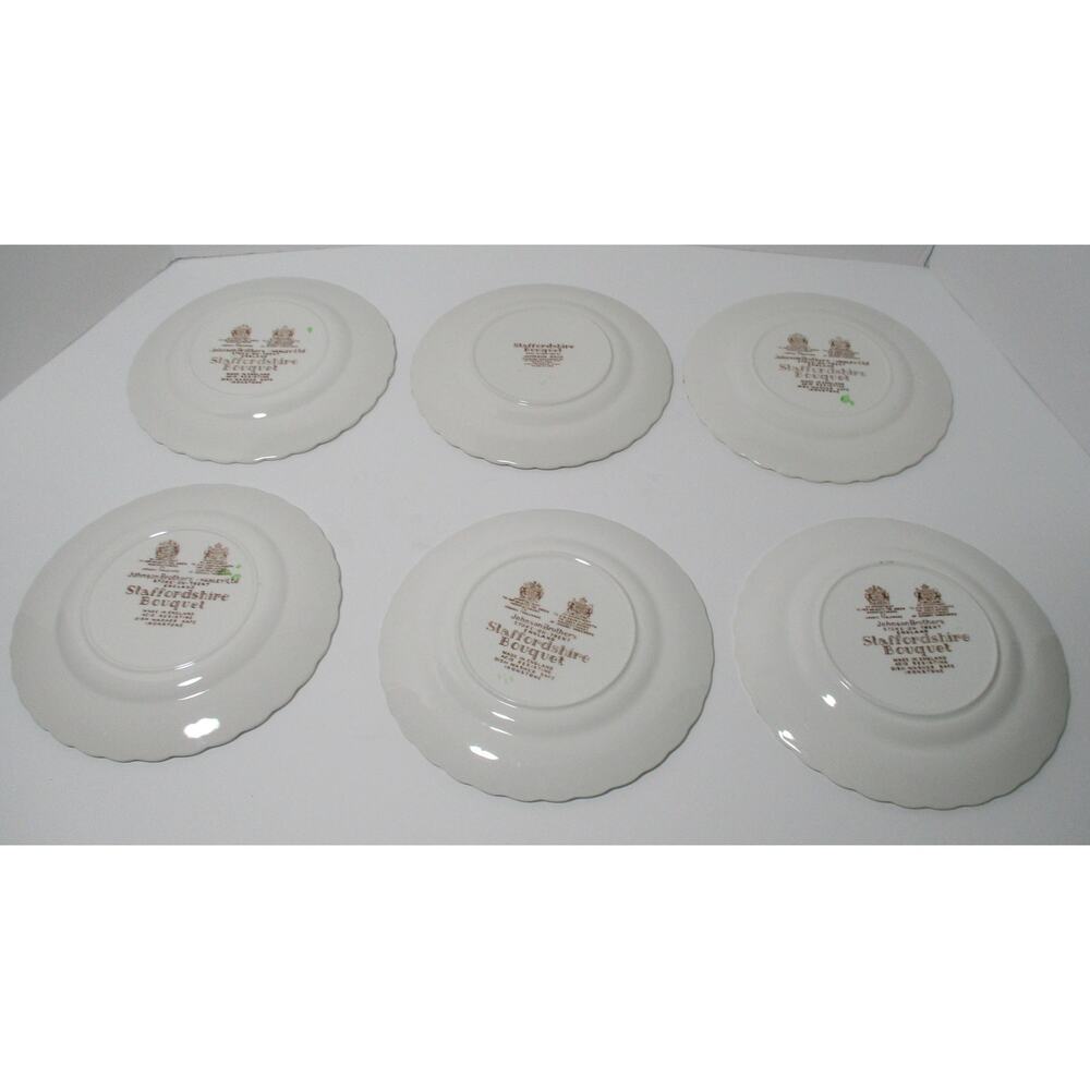 Vintage Johnson Bros. Staffordshire Bouquet 6" Dessert Plates Ironstone Set Of 6 - Picture 3 of 4